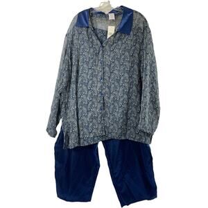 Secret Treasures Pajama‎ Set Womens 3X Satin  3 Pc Navy Blue Gray NWT Gift